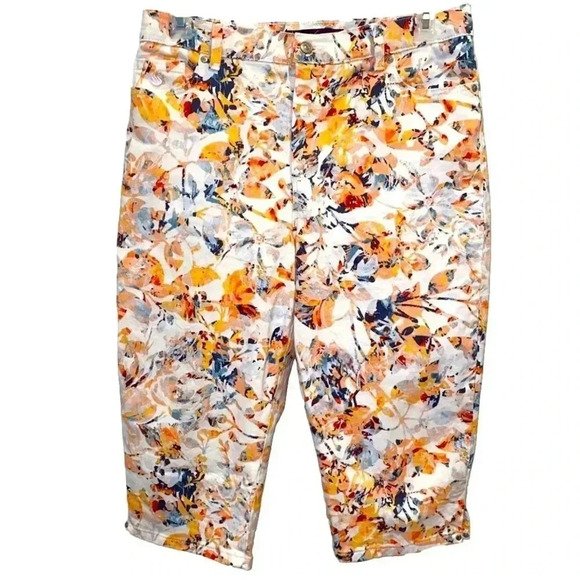 Gloria Vanderbilt Amanda Capris Size 12 Petite Flowers White Peachy - Picture 5 of 12